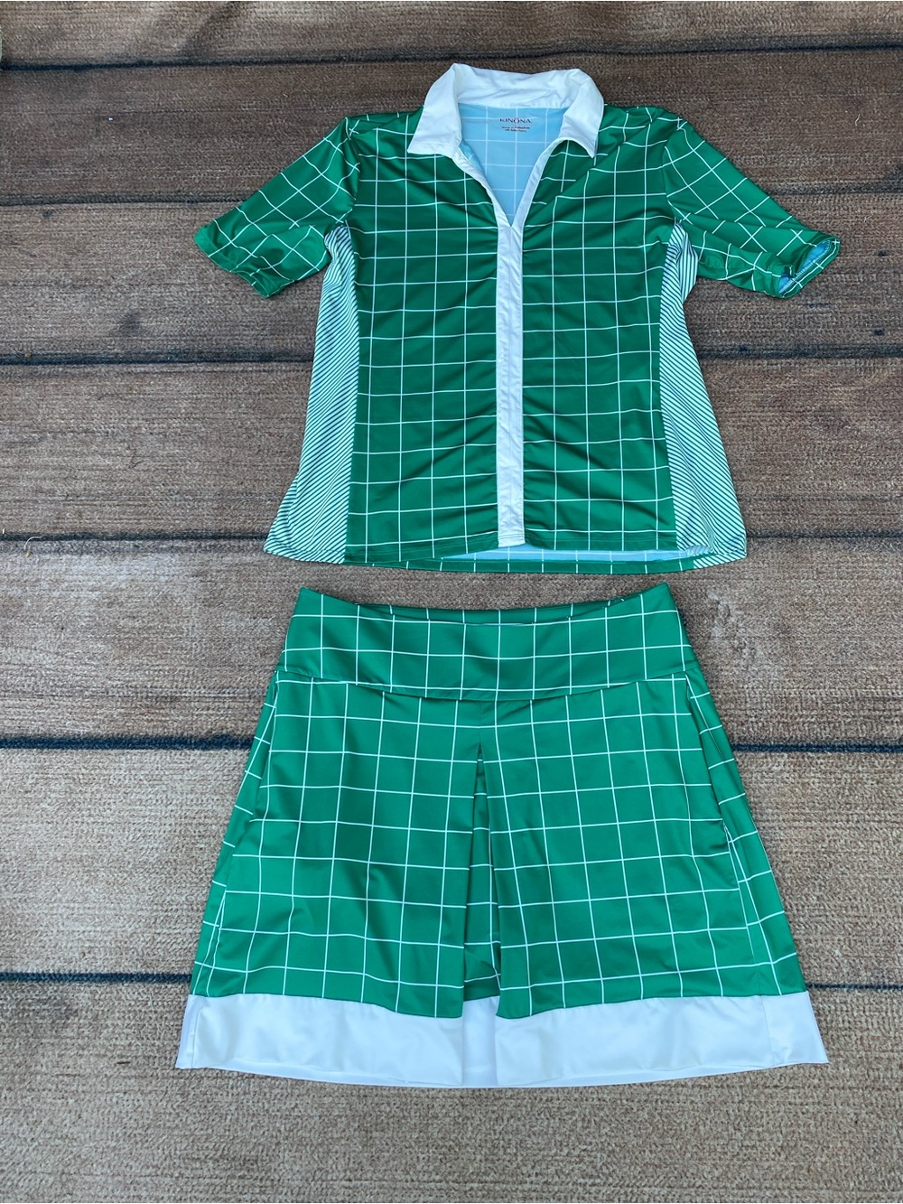 Kinona Green White Checked Skort & Polo Set